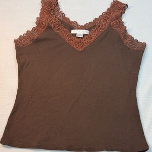 August Silk Chocolate Lace Camisole Sz L